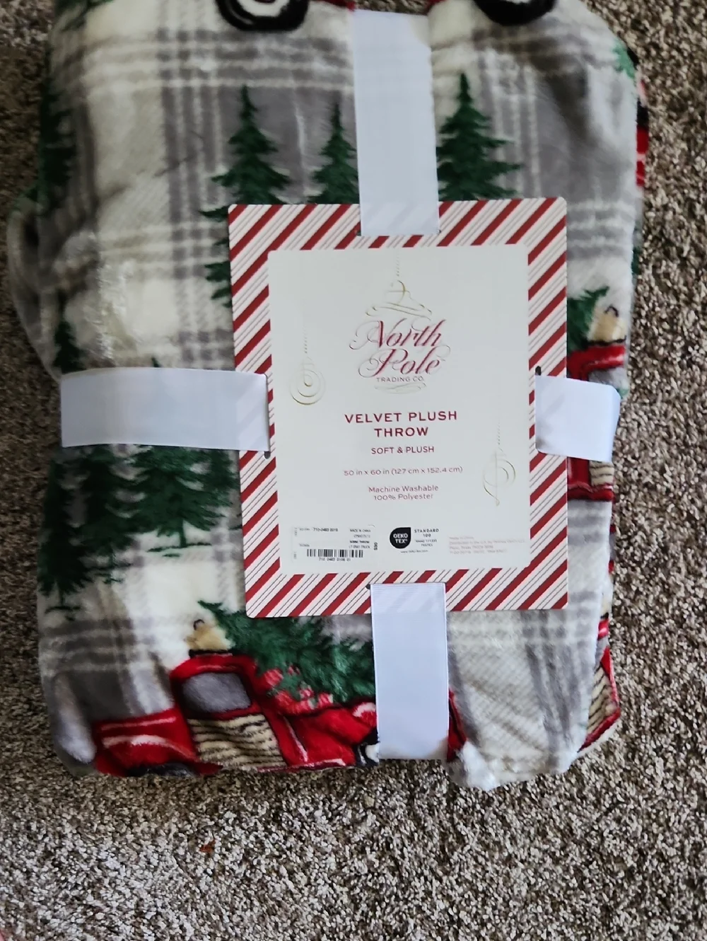 Holiday Plush Throw Blanket 50×60 Plaid With Red Trucks Hauling Christmas Trees
